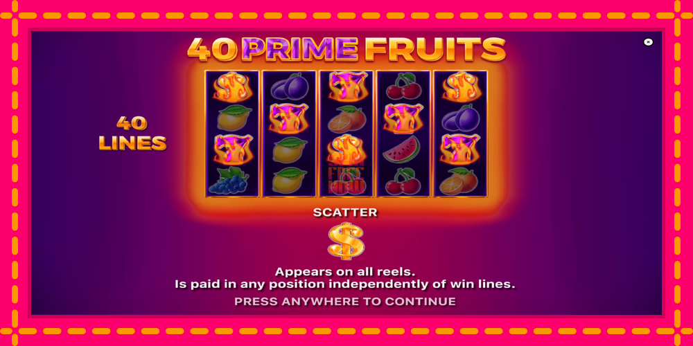 40 Prime Fruits hrací automat s pohodlnými bonusmi, predstaviť si 1