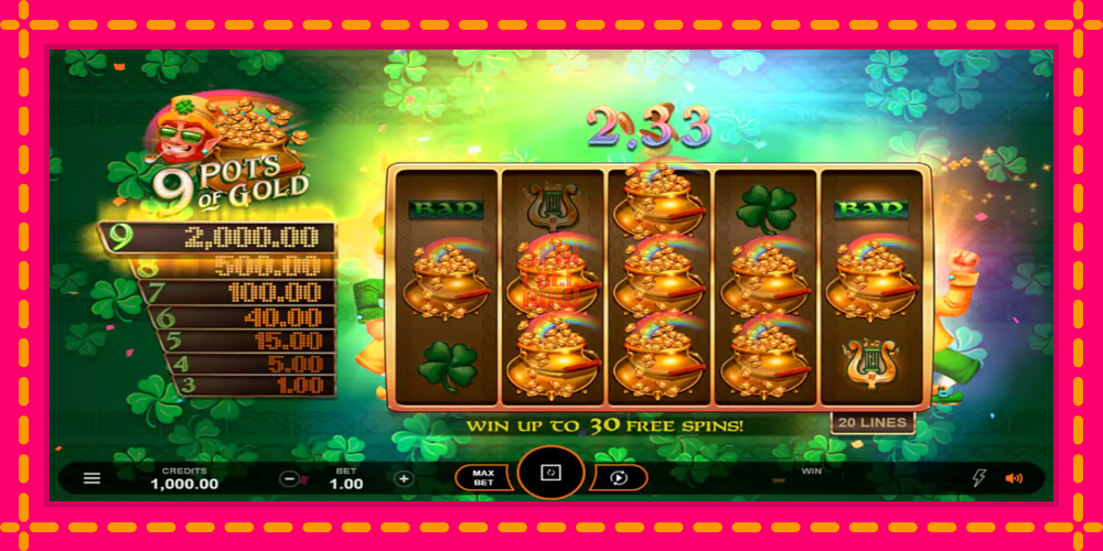 9 Pots of Gold Land & Win hrací automat s pohodlnými bonusmi, predstaviť si 5