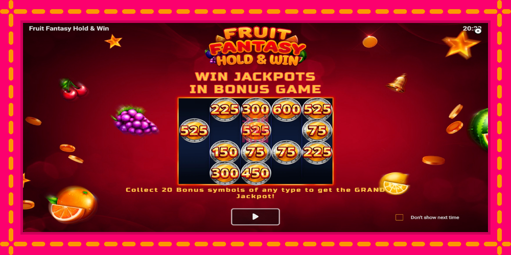 Fruit Fantasy Hold & Win hrací automat s pohodlnými bonusmi, predstaviť si 1