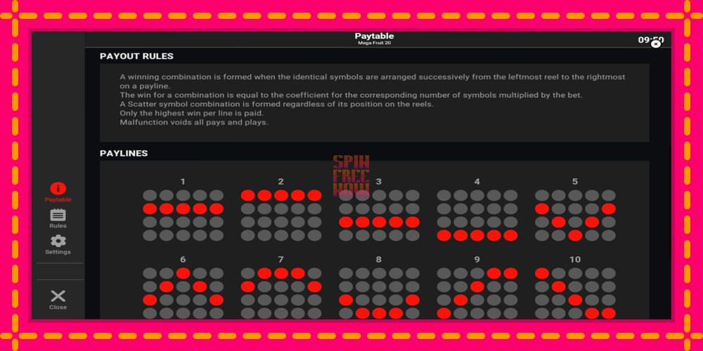 Mega Fruit 20 hrací automat s pohodlnými bonusmi, predstaviť si 6