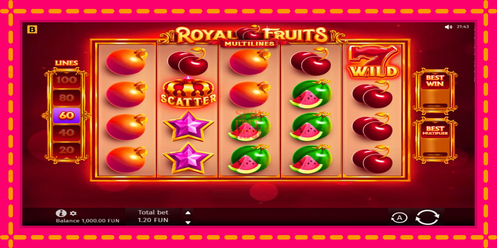 Royal Fruits Multilines hrací automat s pohodlnými bonusmi, predstaviť si 1