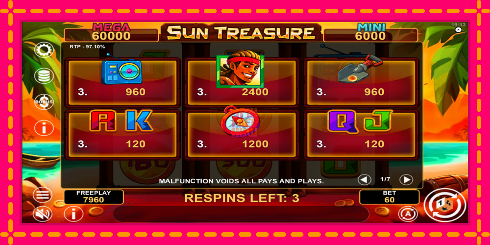 Sun Treasure Hold & Win hrací automat s pohodlnými bonusmi, predstaviť si 5