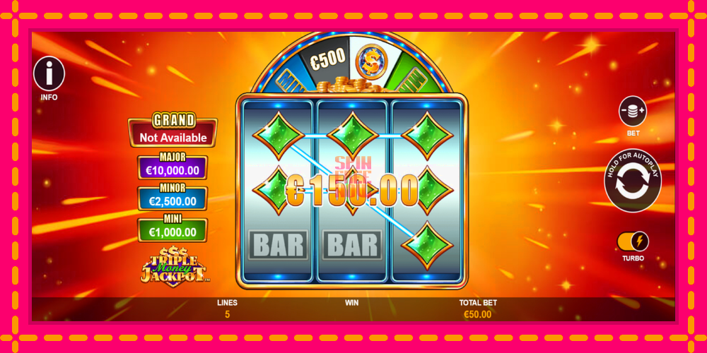 Triple Money Jackpot hrací automat s pohodlnými bonusmi, predstaviť si 3